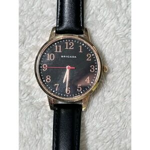 Brigada Women's Watch Rose Gold Tone Black Dial Round Case 34mm Need Battery